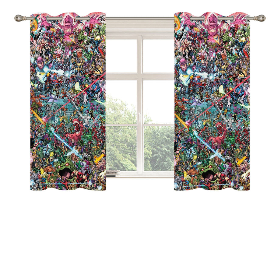 Marvel Comic All Character Collection Peach Skin Window Curtains