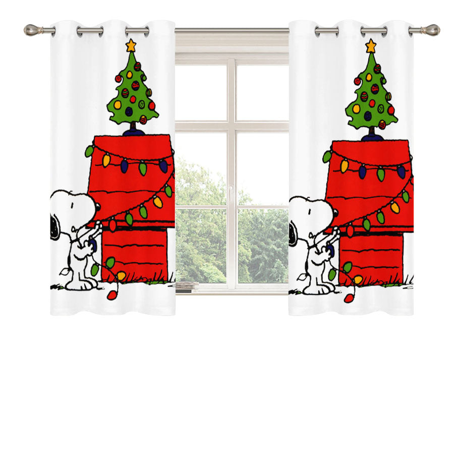 Merry Christmas Snoopy Peach Skin Window Curtains