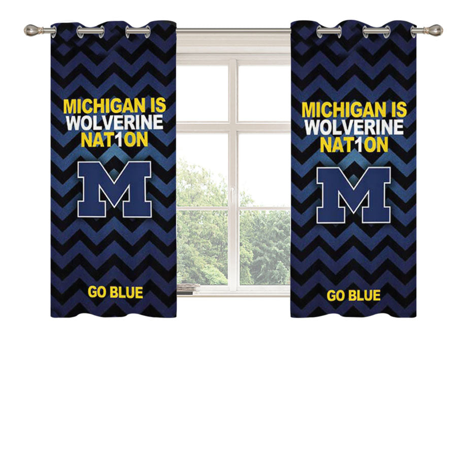 Michigan Wolverines Logo Stripes Go Blue Peach Skin Window Curtains