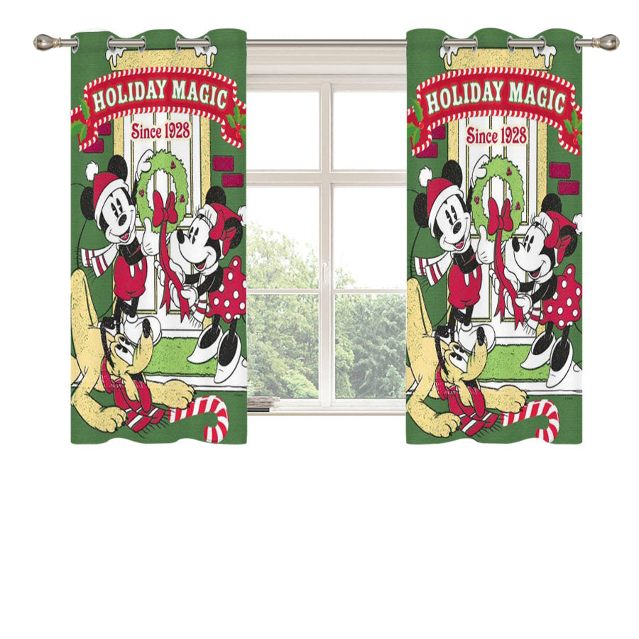 Mickey, Minnie, Pluto Holiday Magic Peach Skin Window Curtains