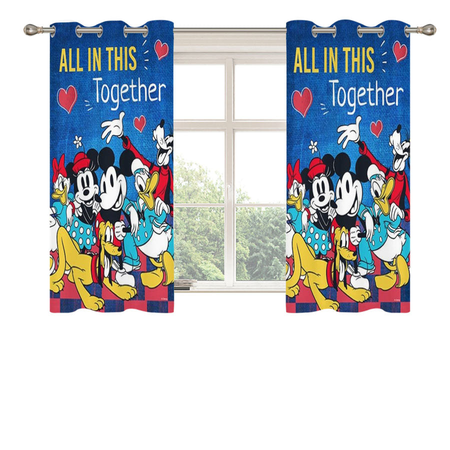 Mickey And Friends Together Peach Skin Window Curtains