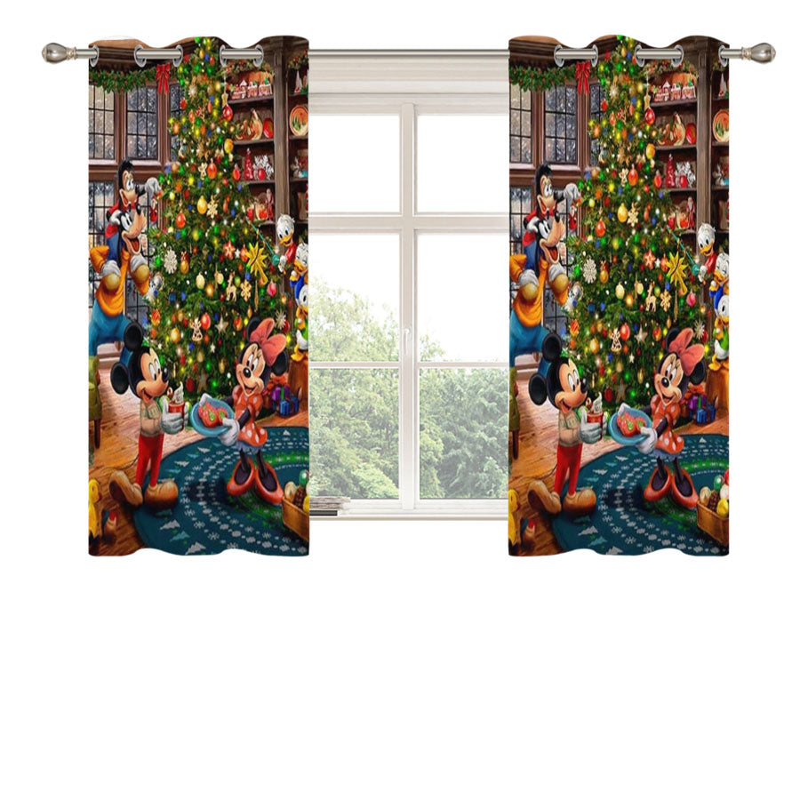 Mickey And Minnie Trimming The Tree Peach Skin Window Curtains