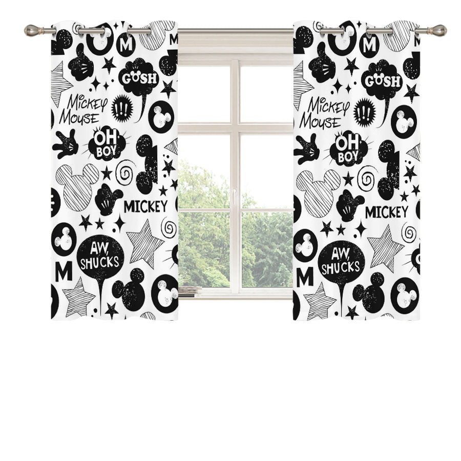 Mickey Mouse Black White Peach Skin Window Curtains
