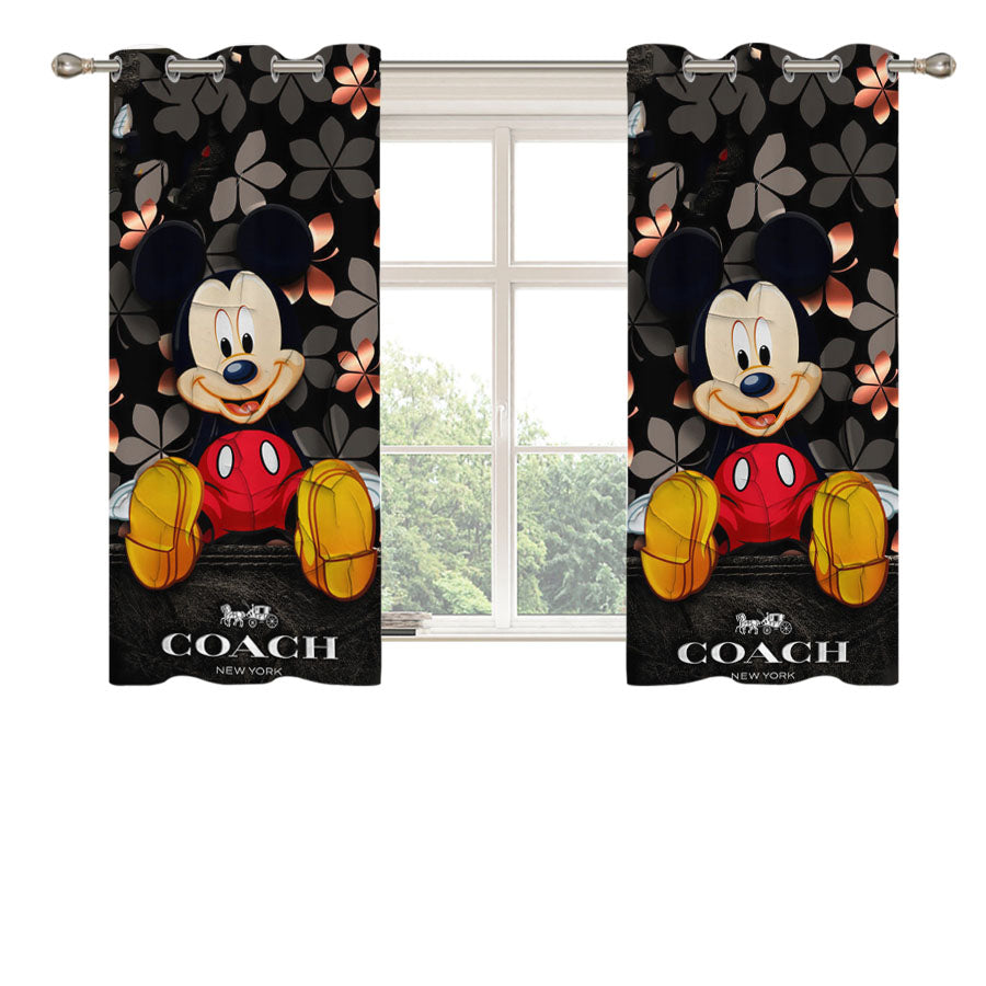 Mickey Mouse Coach Black Flowers Peach Skin Window Curtains