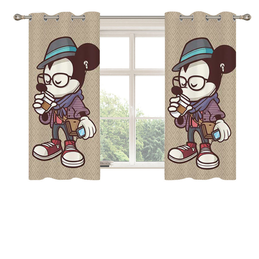 Mickey Mouse Hipster Coffee Peach Skin Window Curtains