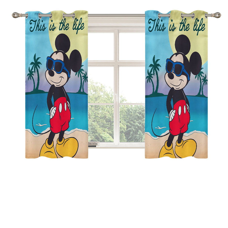 Mickey Mouse Summer Beach Peach Skin Window Curtains