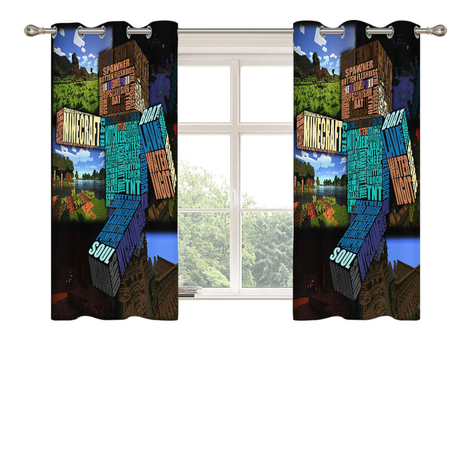 Minecraft Steve Typograpghy Peach Skin Window Curtains