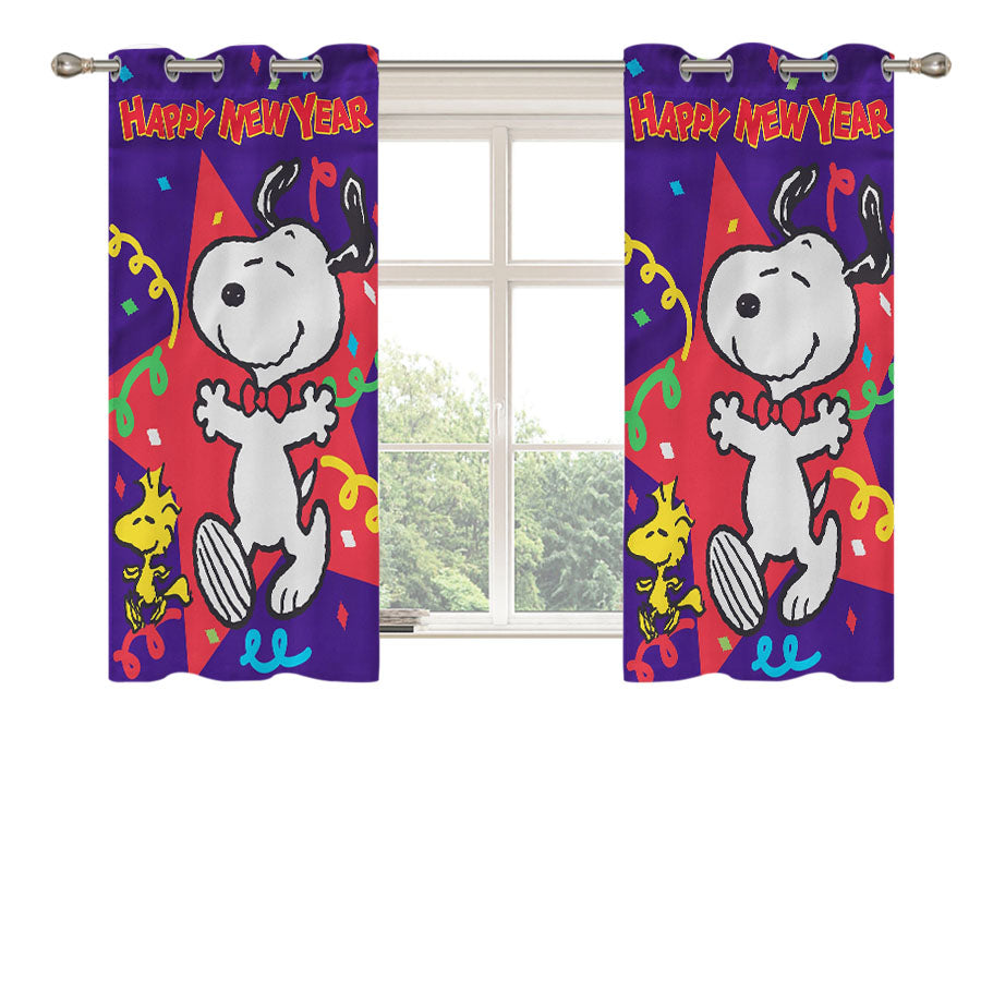New Years Snoopy Peach Skin Window Curtains