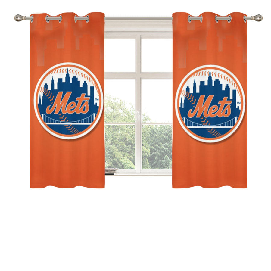 New York Mets Logo Peach Skin Window Curtains