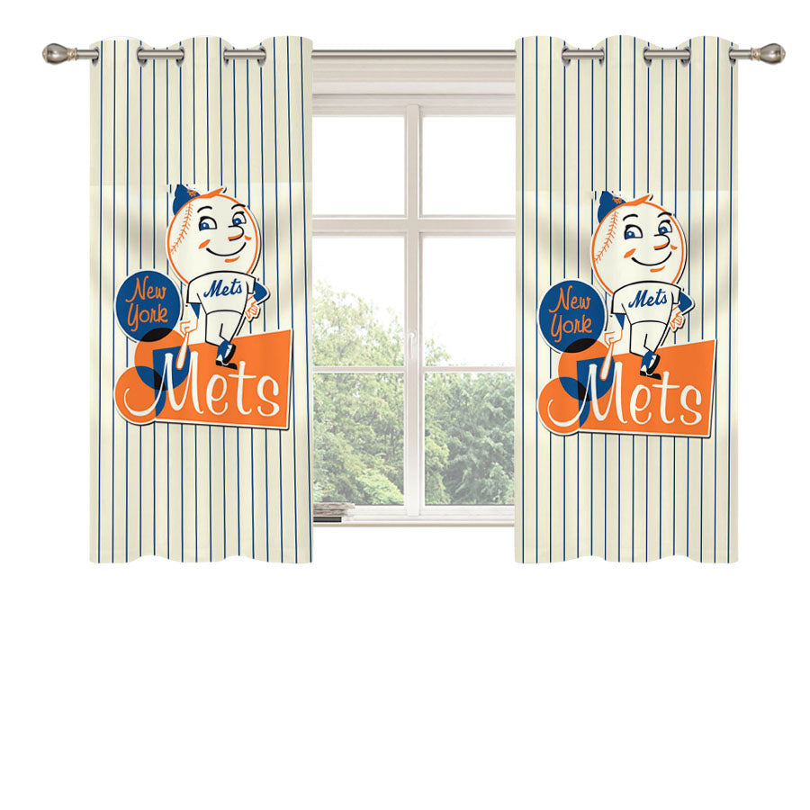 New York Mets Logo Baseball Peach Skin Window Curtains