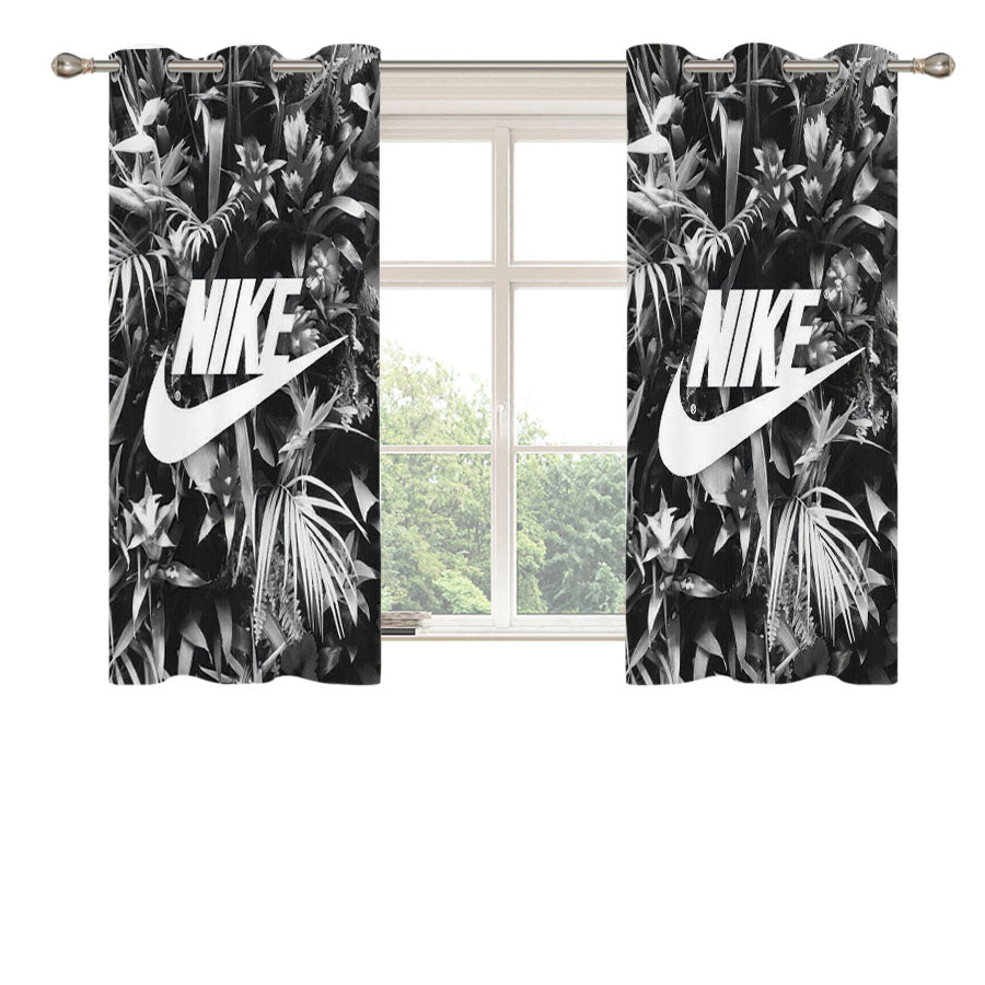Nike Flowers Black White Peach Skin Window Curtains