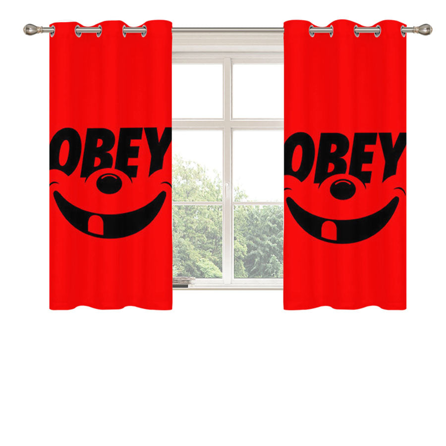Obey Smile Art Peach Skin Window Curtains