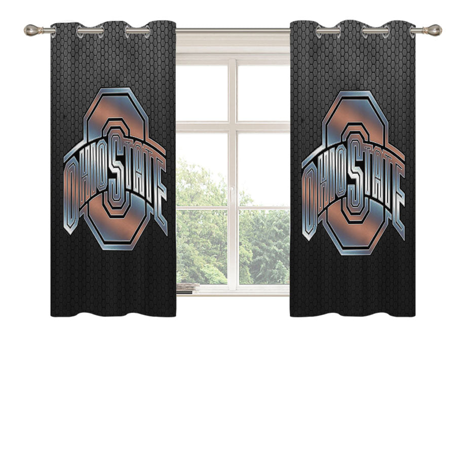 Ohio State Silver Metal Emblem Peach Skin Window Curtains