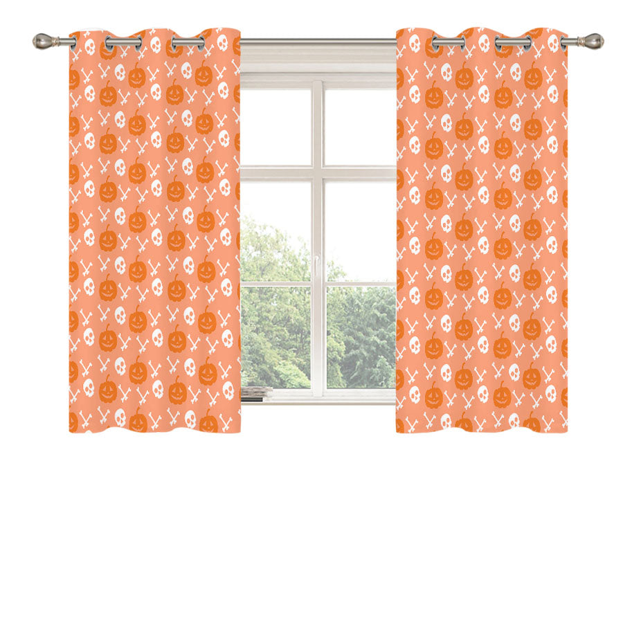 Peach Pattern Pumpkins Bone And Head Skeleton Halloween Peach Skin Window Curtains