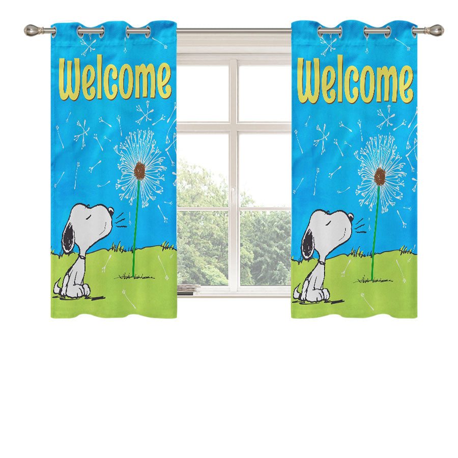 Peanuts Blowing Dandelions Peach Skin Window Curtains