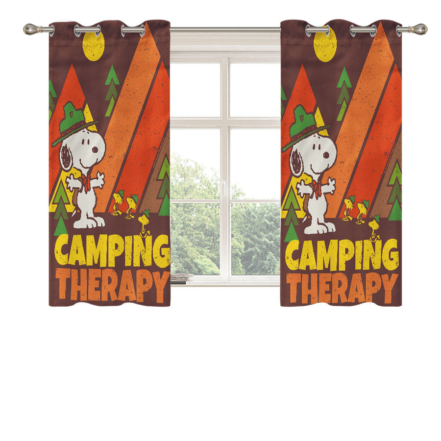 Peanuts Camping Therapy Snoopy Peach Skin Window Curtains