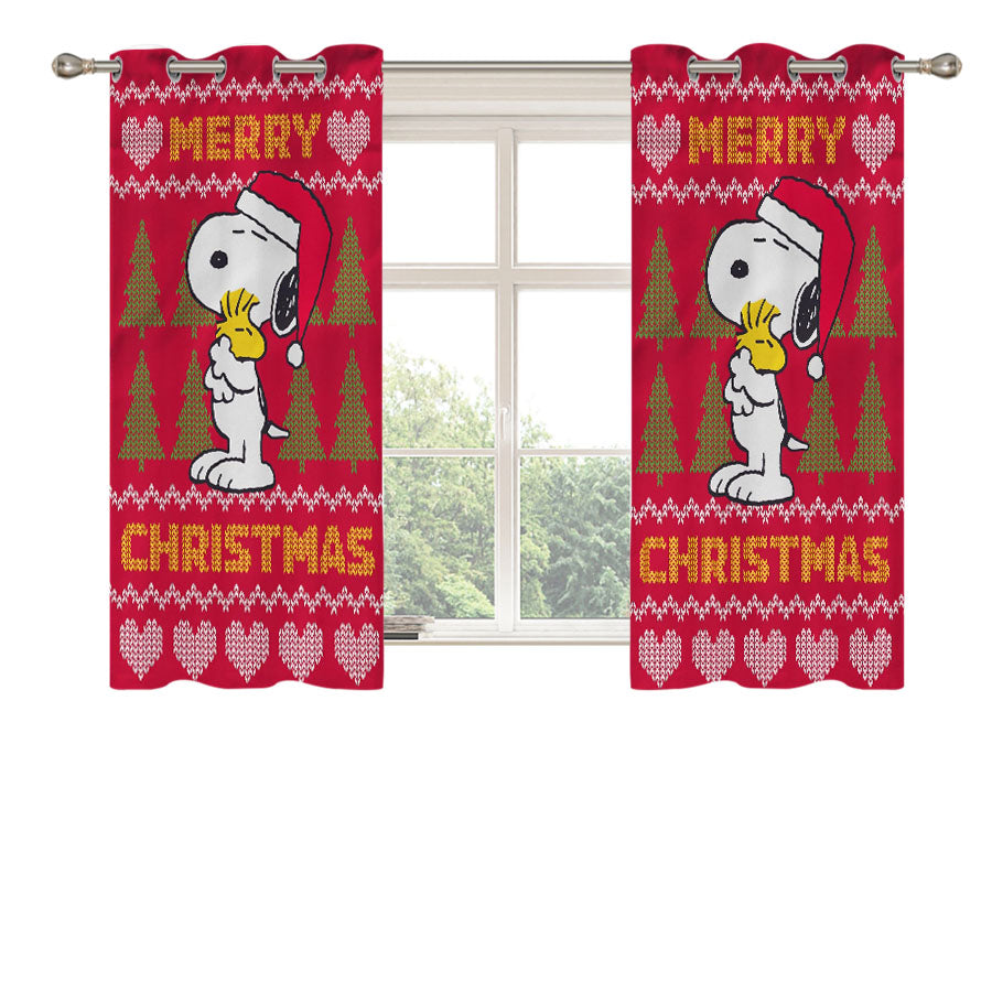 Peanuts Christmas Snoopy Peach Skin Window Curtains