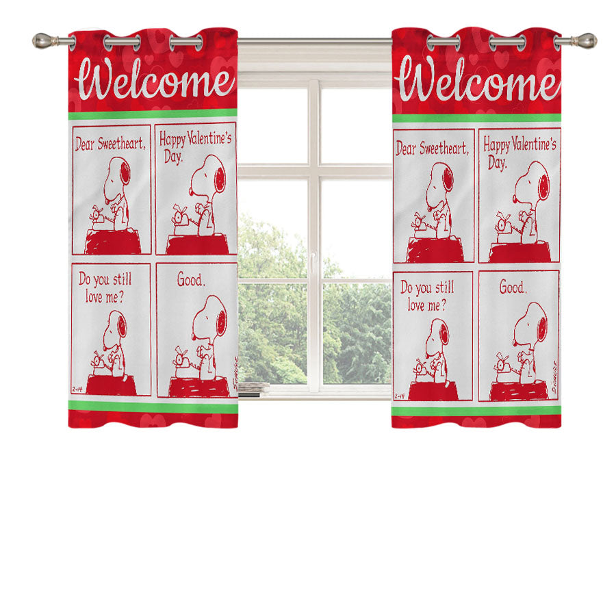 Peanuts Comic Strip Valentine Snoopy Peach Skin Window Curtains