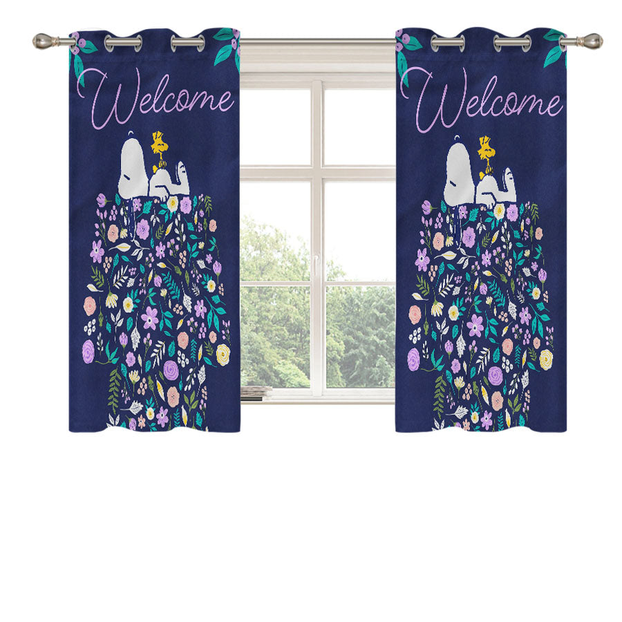 Peanuts Doghouse Of Flowers Snoopy & Woodstock Peach Skin Window Curtains