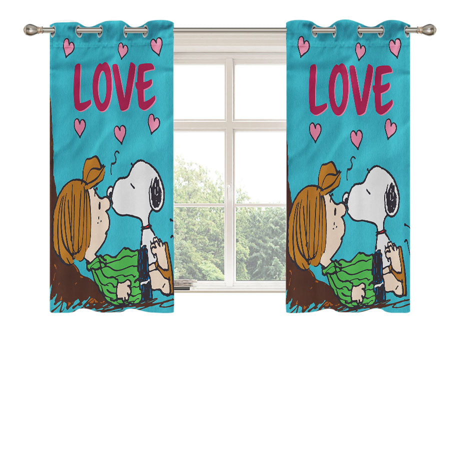 Peanuts Funny Snoopy Valentine'S Day Peach Skin Window Curtains