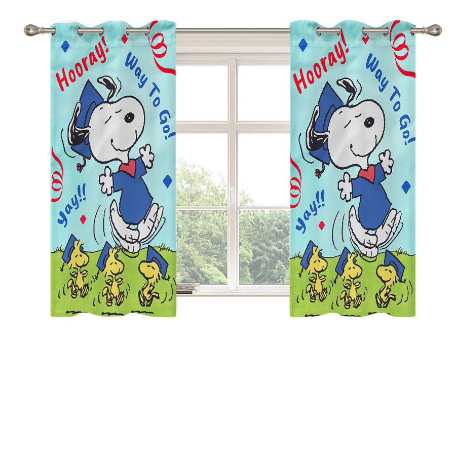 Peanuts Snoopy Graduation Peach Skin Window Curtains