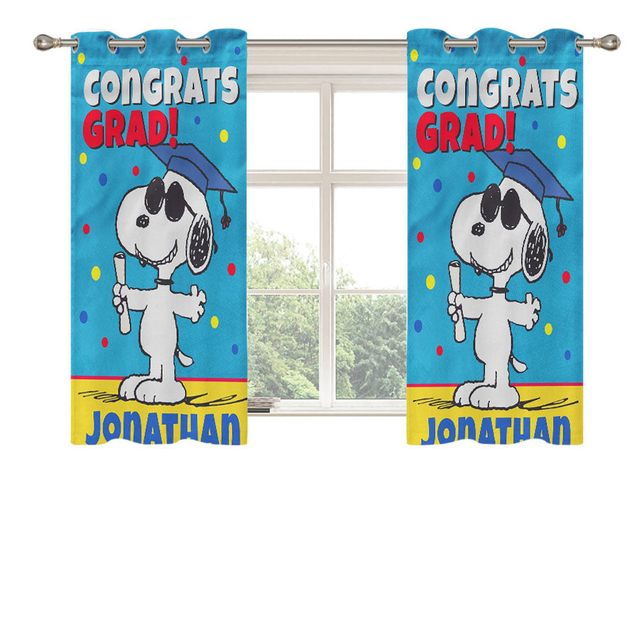 Personalized Snoopy Graduation Peach Skin Window Curtains