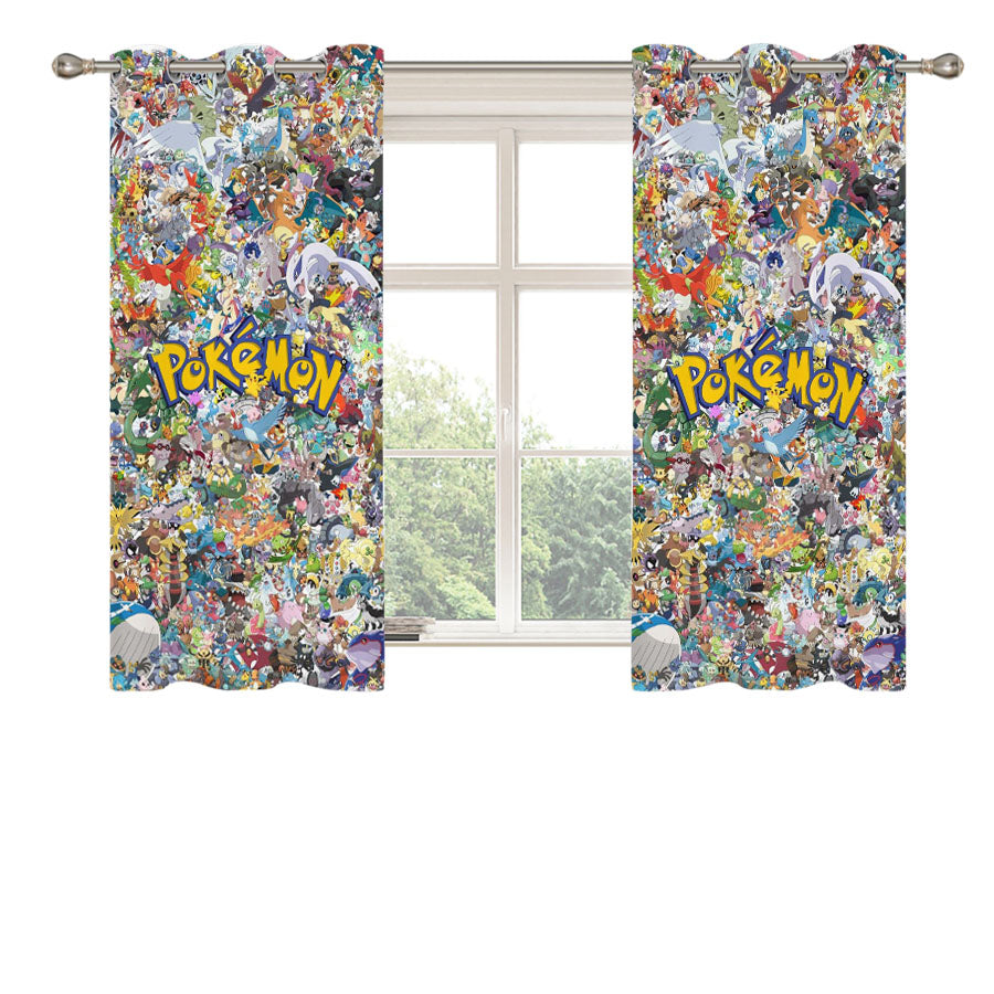 Pokemon All Character Collage Peach Skin Window Curtains