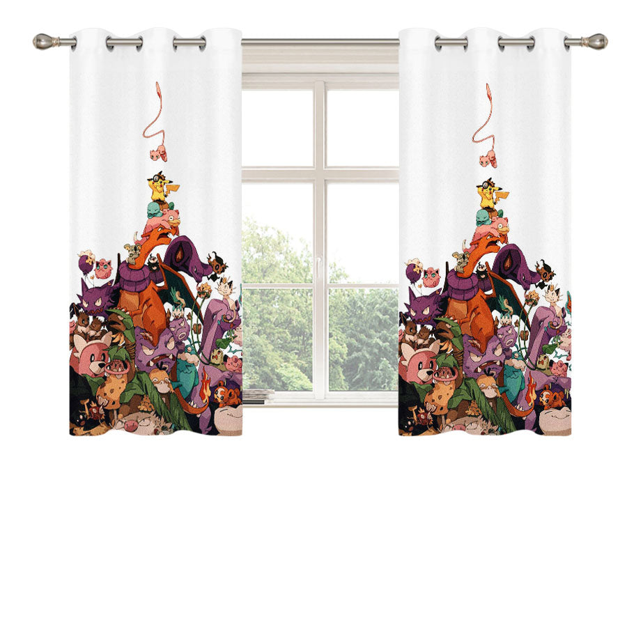 Pokemon Doodle All Characters And Elements Peach Skin Window Curtains