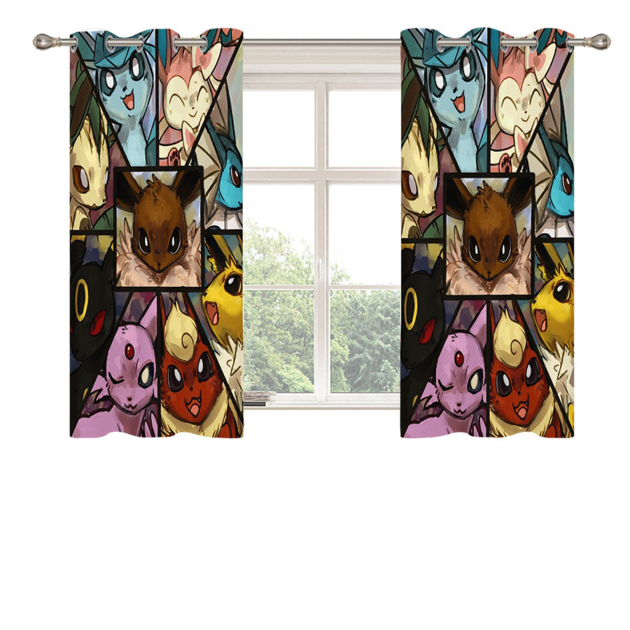 Pokemon Eevee Collage Peach Skin Window Curtains