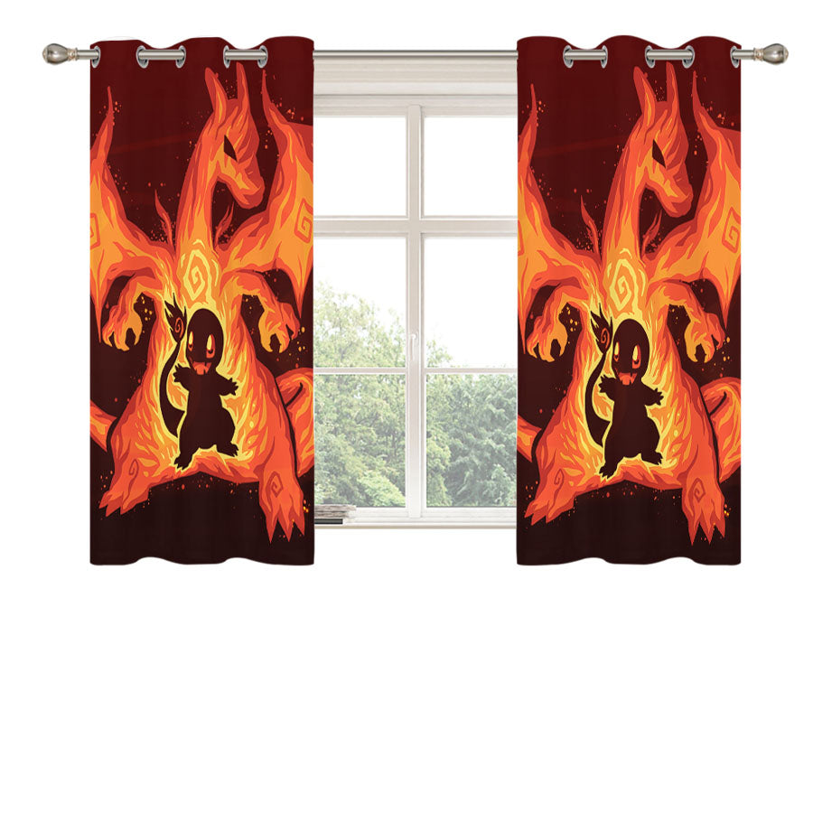 Pokemon Evolution Charmander To Charizard Peach Skin Window Curtains