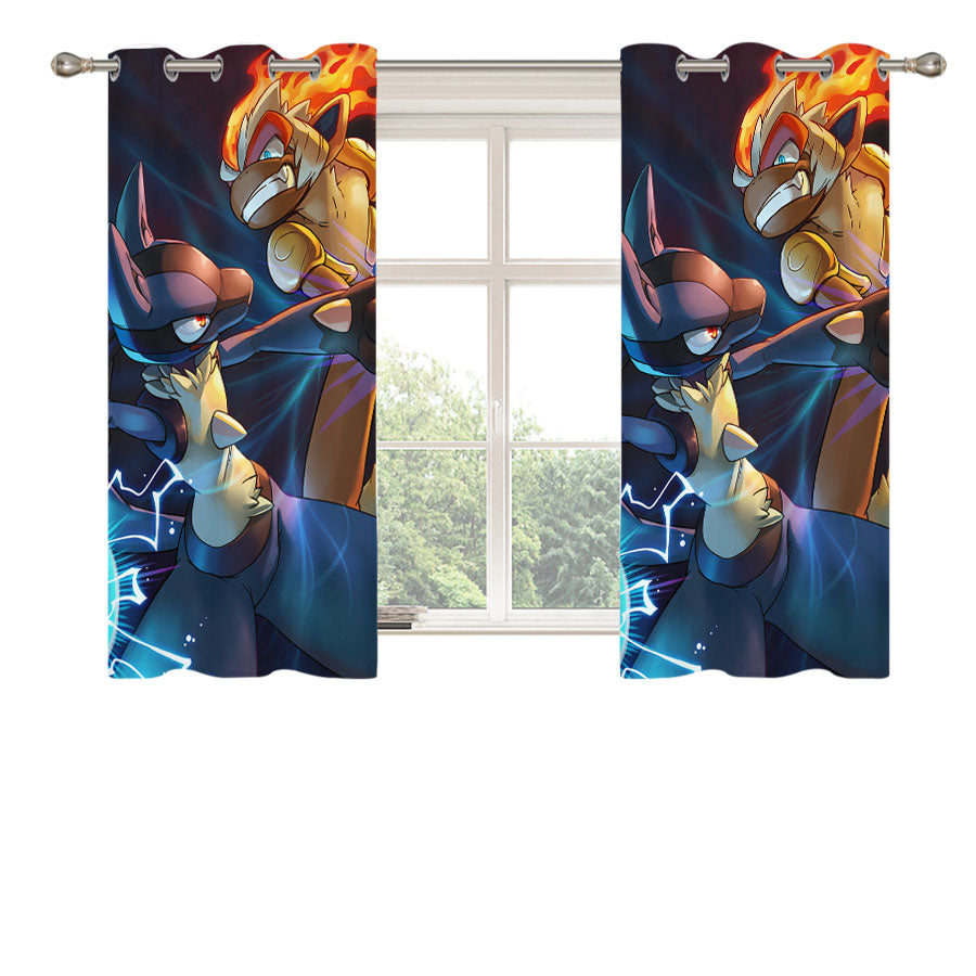 Pokemon Lucario Vs Infernape Peach Skin Window Curtains