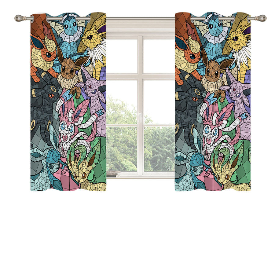 Pokemon Stained Glass Eevee Evolutions Peach Skin Window Curtains