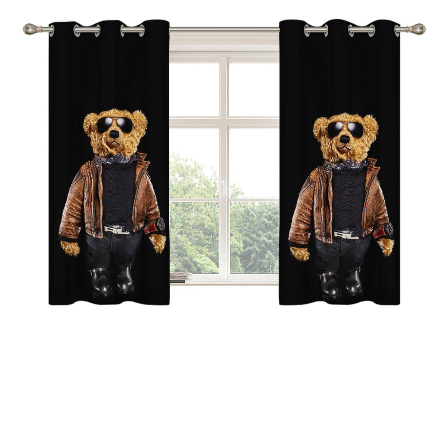 Polo Bear Black Peach Skin Window Curtains