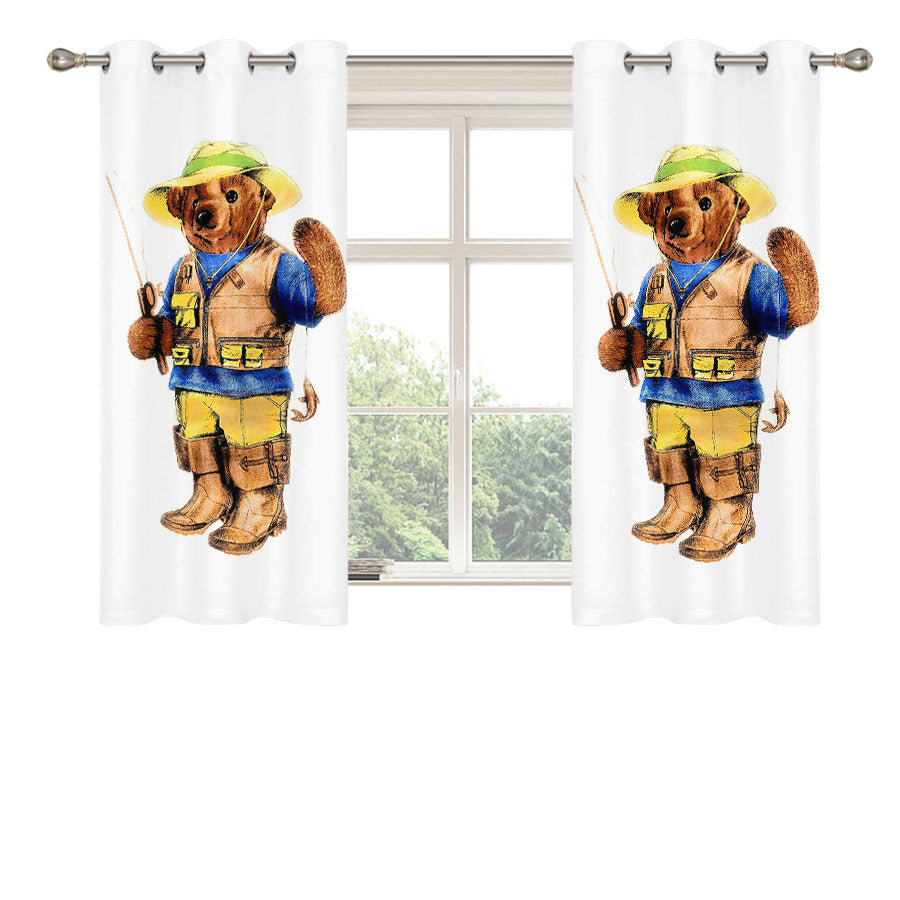 Polo Bear Fishing Peach Skin Window Curtains