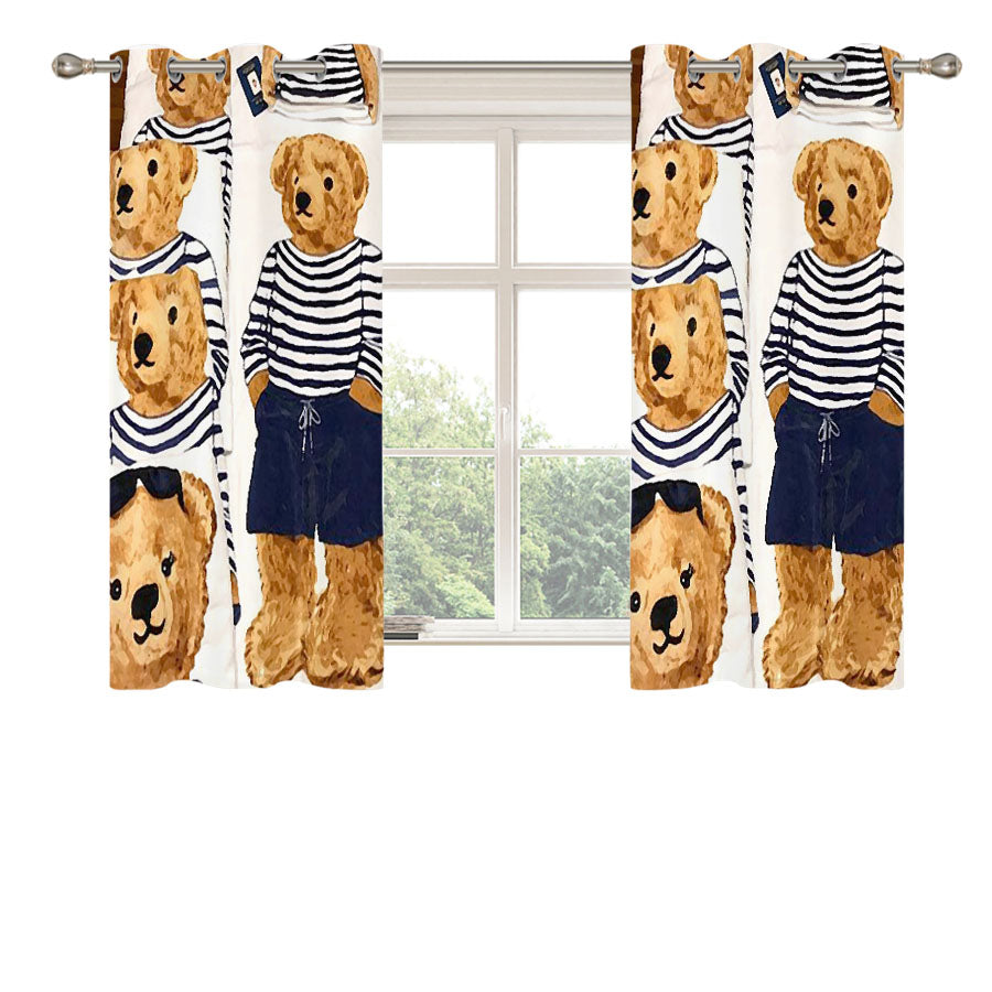 Polo Bear Pattern Blue White Stripe Peach Skin Window Curtains