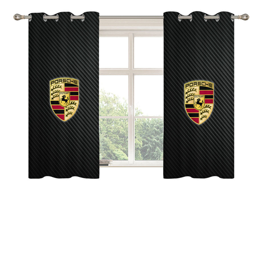 Porsche Logo Carbon Peach Skin Window Curtains