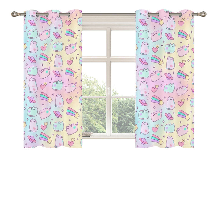 Pusheen Rainbow Pattern Peach Skin Window Curtains
