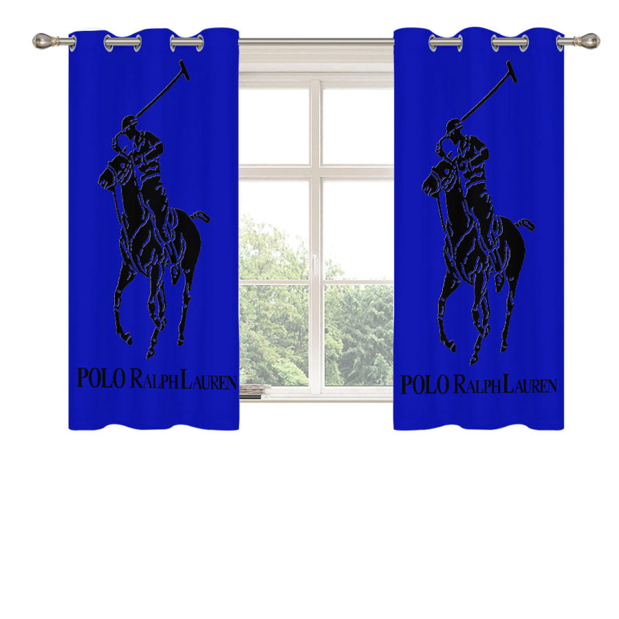 Ralph Lauren Polo Blue Peach Skin Window Curtains
