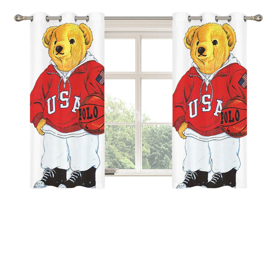 Red Basket Jacket Polo Bear Peach Skin Window Curtains
