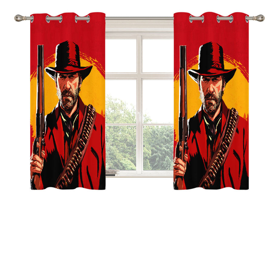 Red Dead Redemption Ii Arthur Morgan Illustration Peach Skin Window Curtains