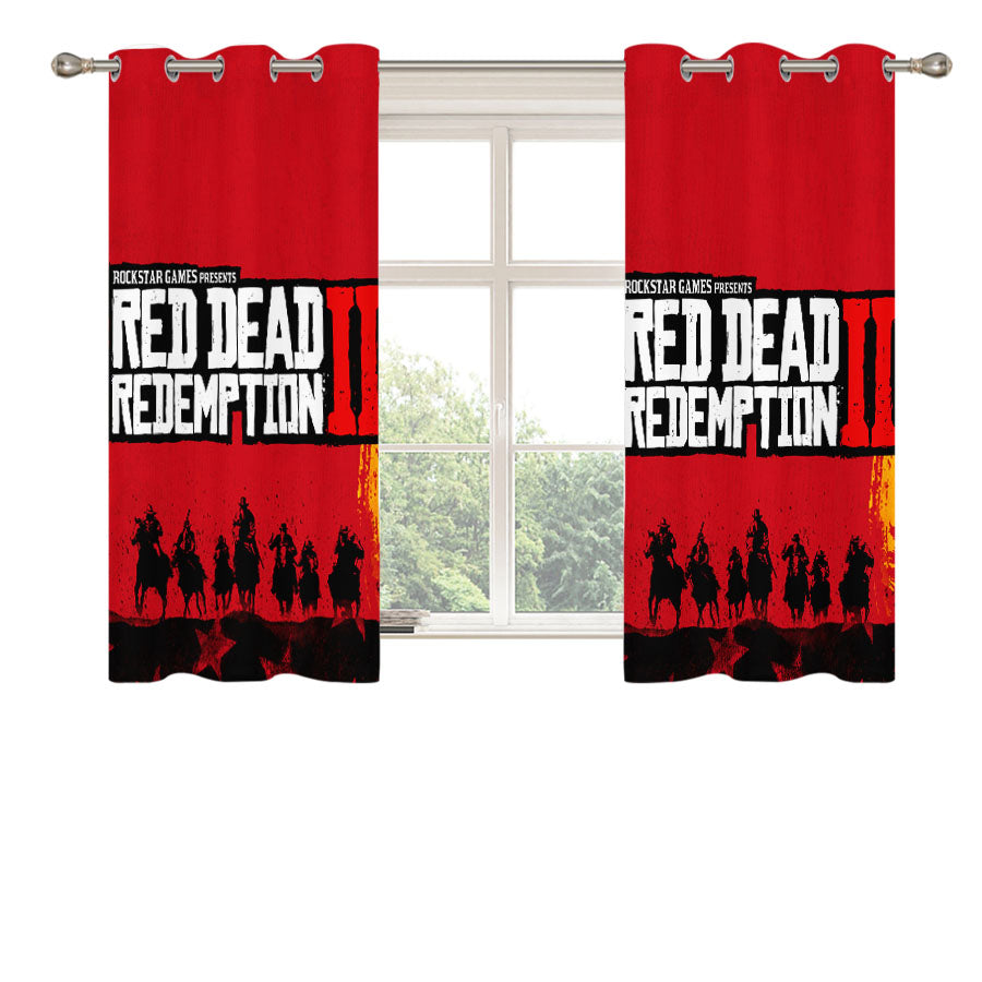 Red Dead Redemption Ii Illustration Poster Peach Skin Window Curtains