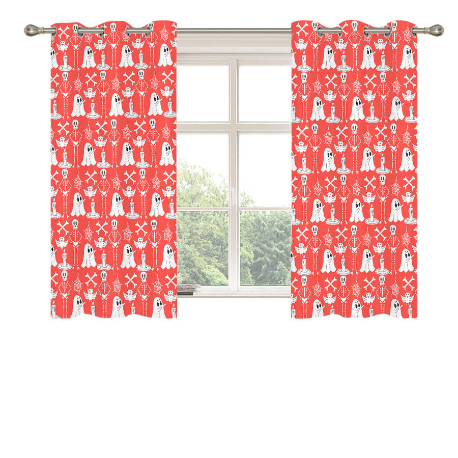 Red Pattern Halloween Ghost Skeleton Peach Skin Window Curtains
