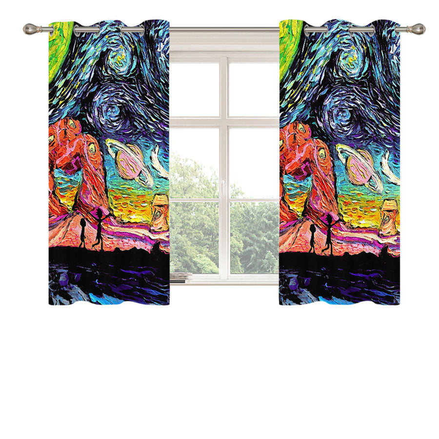 Rick And Morty Starry Night Peach Skin Window Curtains