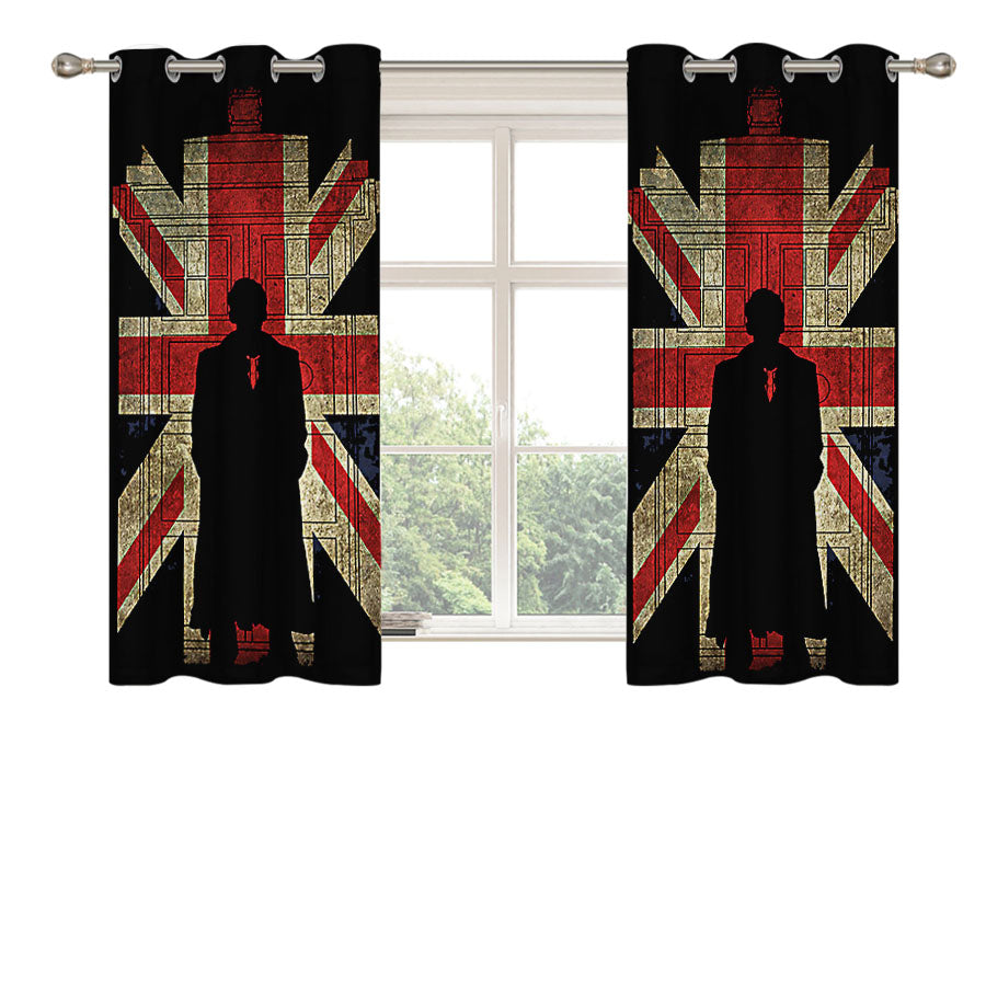 Sherlock Holmes And Union Jack Flag Peach Skin Window Curtains