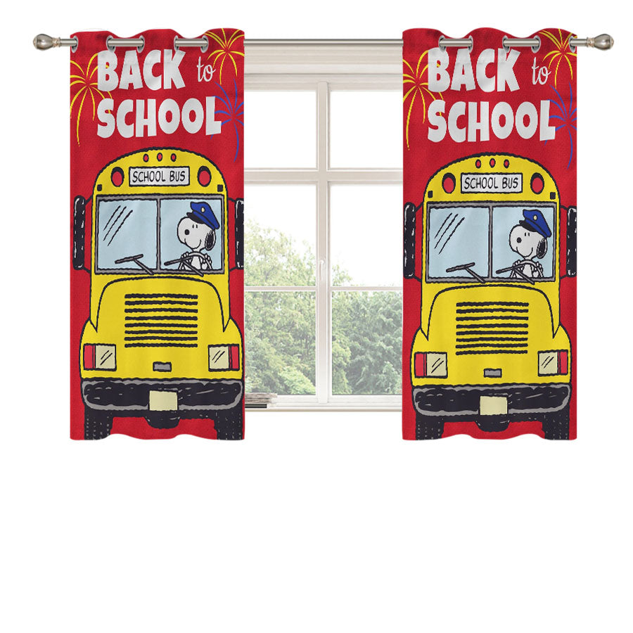 Snoopy Back To School Peach Skin Window Curtains