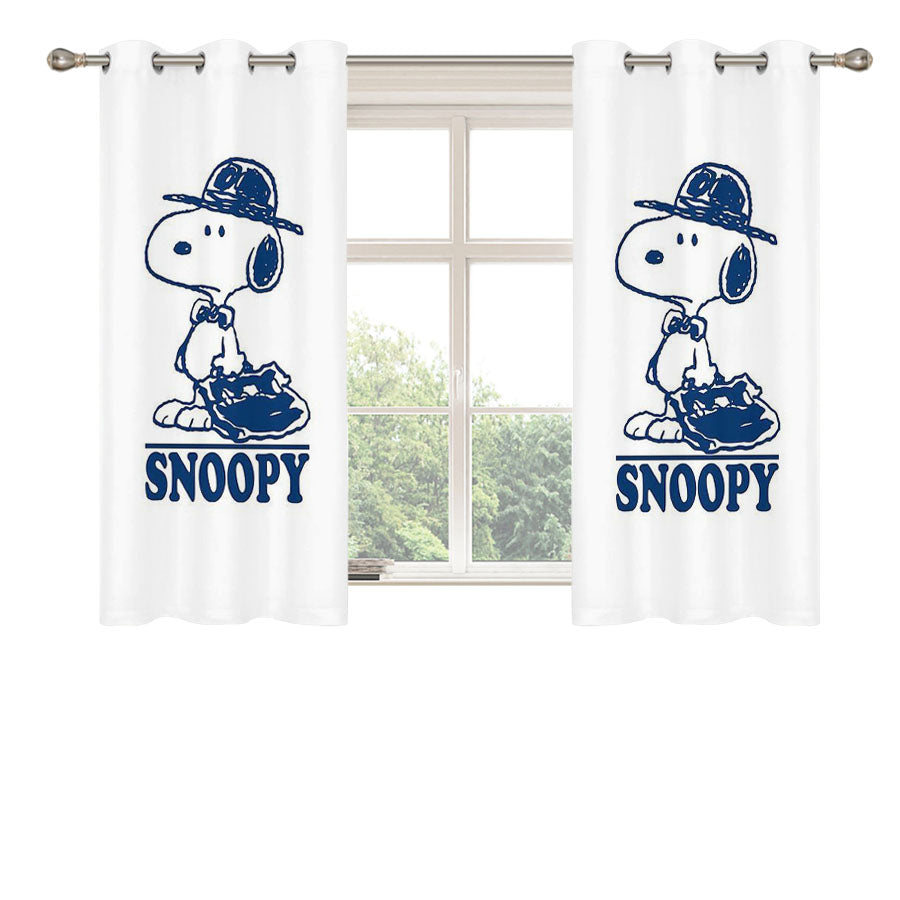 Snoopy Blue Line Peach Skin Window Curtains