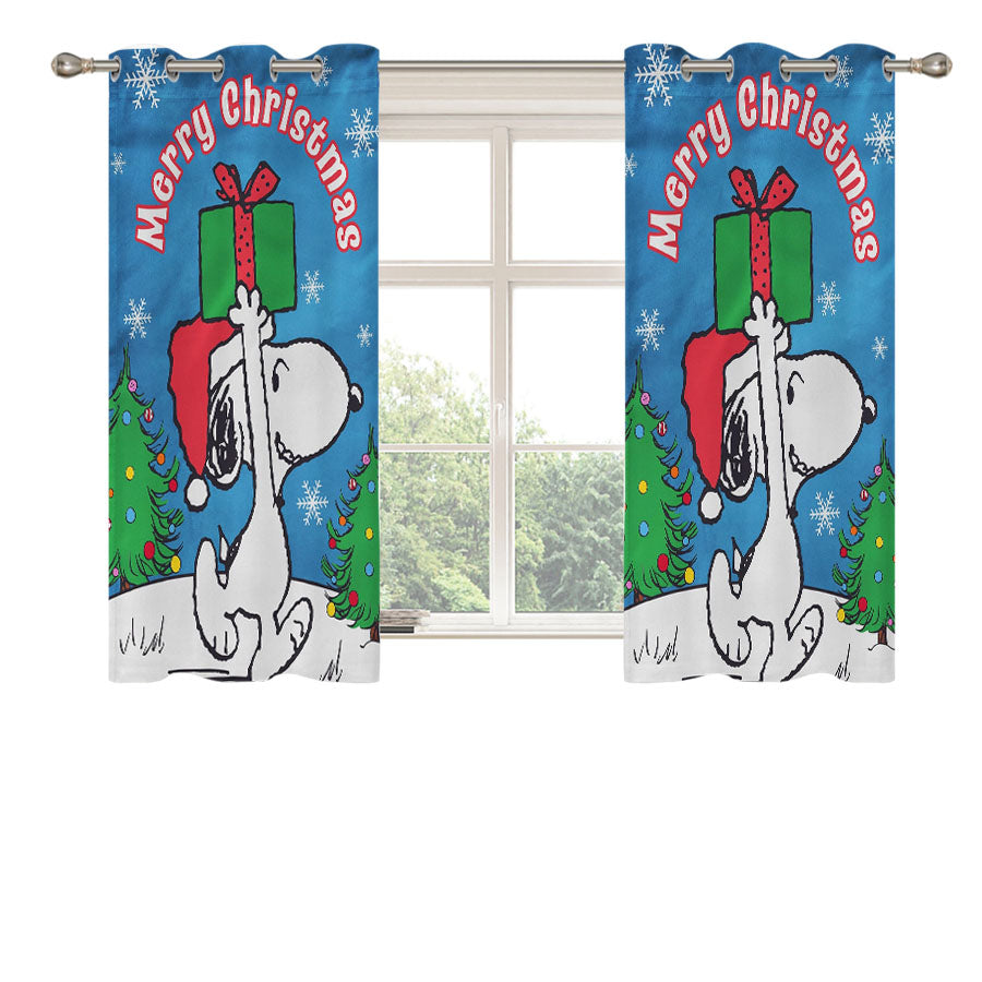 Snoopy Christmas Peanuts Peach Skin Window Curtains