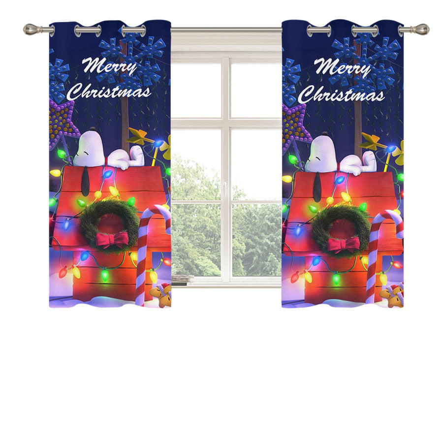 Snoopy Merry Christmas Peach Skin Window Curtains