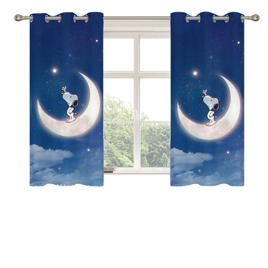 Snoopy Peanuts In Moon Peach Skin Window Curtains
