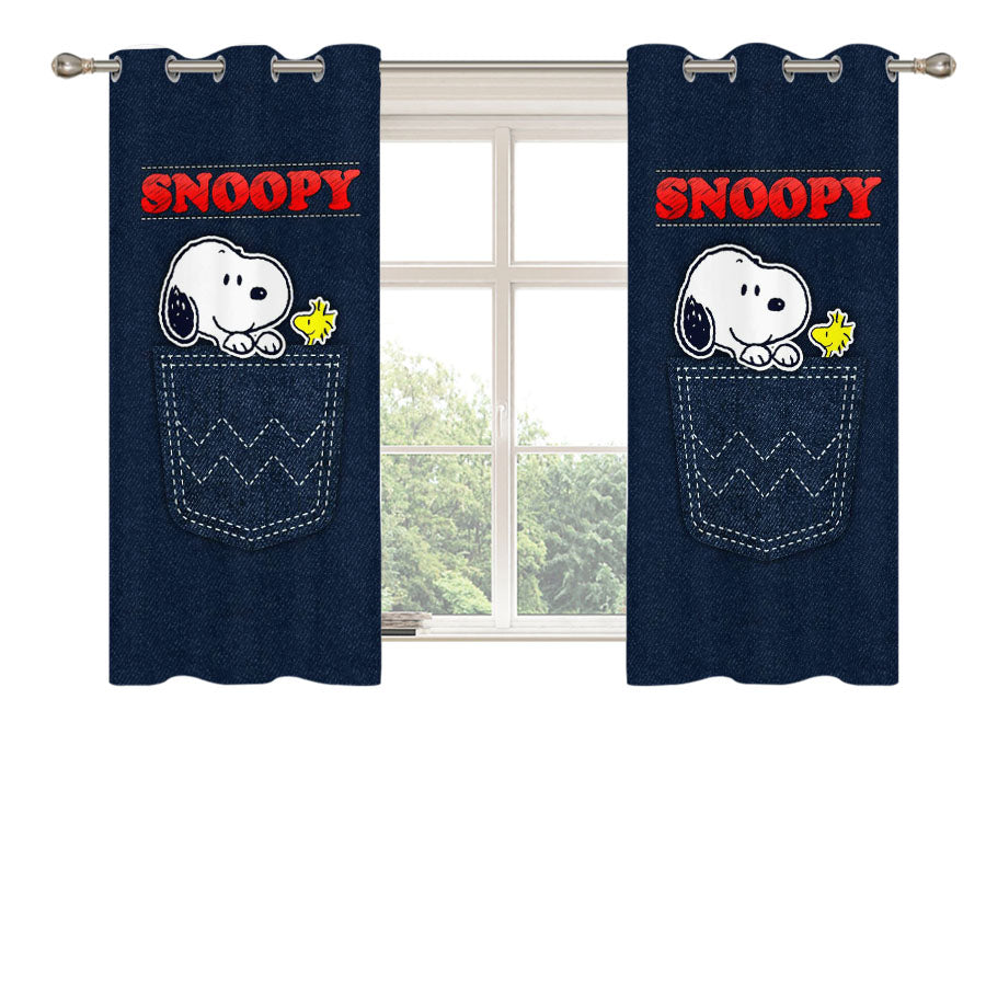 Snoopy Peanuts Pants Denim Pocket Peach Skin Window Curtains